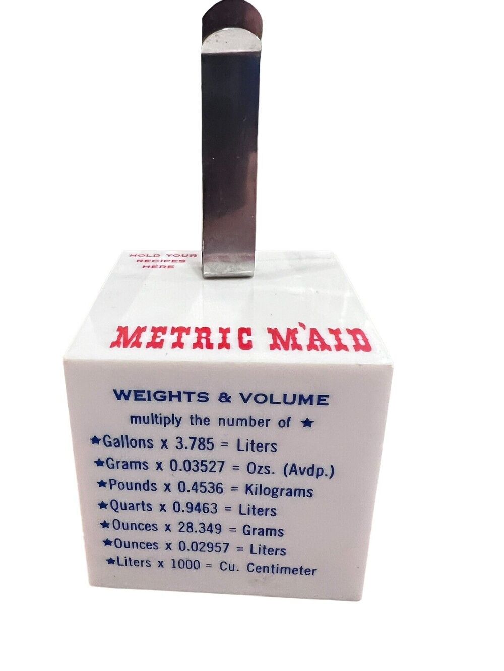 Metric Maid Vintage Recipe Card Holder Cooking Conversion Charts